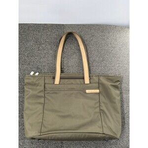 Briggs and Riley Olive Canvas Travel Tote with Tan Handles